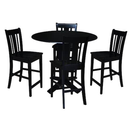 International Concepts 42 in. Solid Wood Dual Drop Leaf Dining Table with 4 Counter Height Stools in Black K46-42DPT-23B-S102-4
